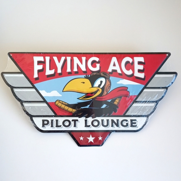 Other - Metal "Flying Ace / Pilot Lounge" Sign Wall Art Man Cave Decor Aviation Wall Art